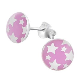 Laimons Women's Stud Earrings Star Plate Pink White Design 925 Sterling Silver, Silver, No Gemstone