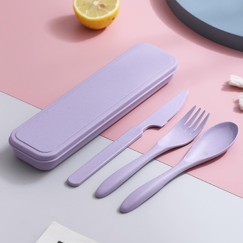 Reusable Travel Utensils with Case, Wheat Straw Portable Plastic Fork