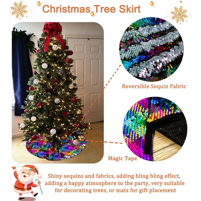 Christmas Tree Skirt 24 Inches Rainbow to Silver Reversible Sequin