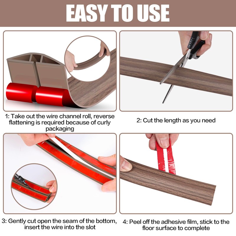 Floor Cord Cover Self Adhesive Cord Hider,20FT Cable Management, Extension