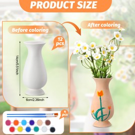 SiliFine 12 Pcs Mother's Day DIY Ceramic Vases Paint Your Own Vases Kit White Ceramic Flower Vases Bulk for Adult Porcelain Painting for Mother's Day Gift Decorating Art Supplies Home Decor