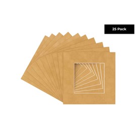 5x5 Mat For 7x7 Frame - Precut Beige Suede Square Shaped Photo Mat Board Opening - Acid Free Matte and Bevel Cut for Family Photos, Pack of 25 Matboards Show Kit With Acid Free Backings & Clear Bags