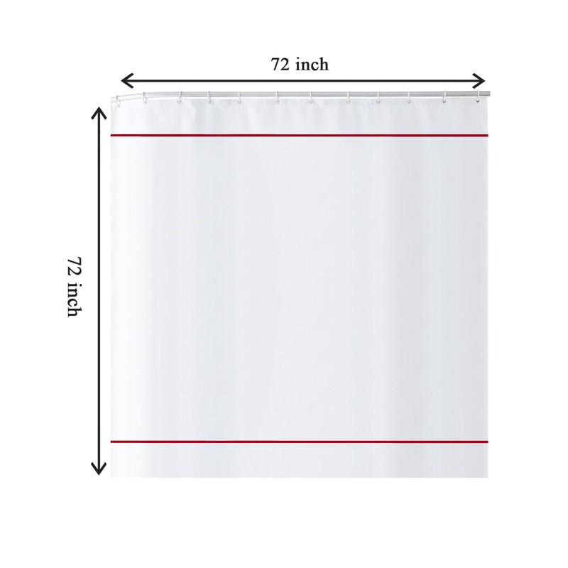 youngseahome White Shower Curtain with Red Border, Modern Chic Faux