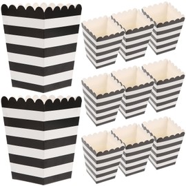 iplusmile Popcorn Boxes, 24 Movie Night Popcorn Bags Black and White Striped, Mini Pop Corn Buckets French Fries Container for Home,Carnival Party, Decorations
