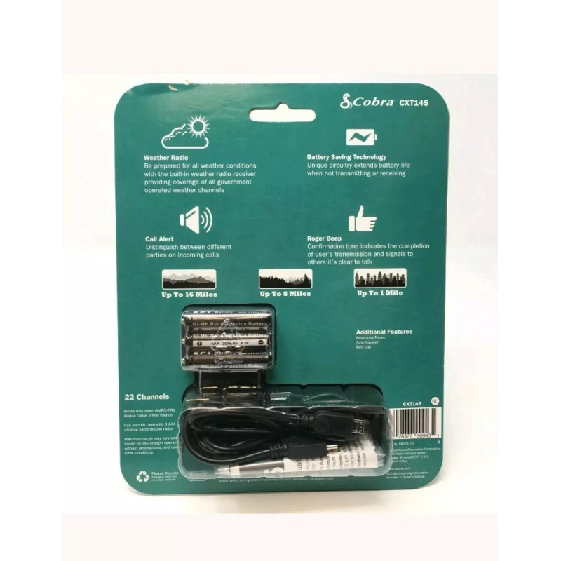 Cobra NEW (4) COBRA CXT145 MicroTalk 16 Mile Rechargeable Walkie