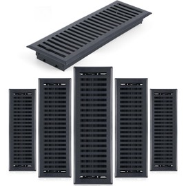 Yaocom 6 Pcs Floor Register 4" x 14" Black Vent Covers Heavy Duty Floor Register Metal Vent Covers with Adjustment Damper Rust Proof Finish for Home Floor Heater