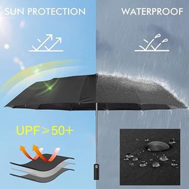 HNJZX Umbrella, Windproof Travel Umbrella with 24 Ribs (12 * 2), Durable Automatic Umbrella for Rain & Sun, Portable Compact Umbrella with Canopy Umbrella Fits Car & Backpack, Black