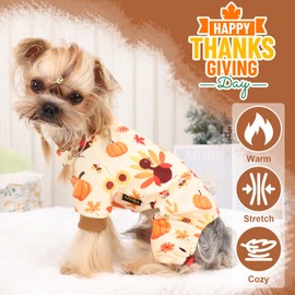 Dog Thanksgiving Outfit Turkey Pumpkin Dog Pajamas Dog Pjs Pet Jumpsuit Dog Thanksgiving Clothes Costume Fall Winter Dog Clothes for Small Dogs Boy Girl, Cat Onesies, Lightweight Velvet, Orange