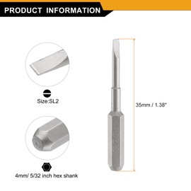 HARFINGTON 3pcs SL2.0 Slotted Screwdriver Bit 5/32" Hex Shank 35mm/1.38" Length Magnetic Flat Head Hex Bits S2 Steel Screw Driver Bit