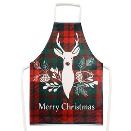 Christmas Apron Red Checked Christmas Aprons with Merry Christmas and Christmas Patterns Linen Cooking Apron for Men and Women Gift for Chef and Baker for Christmas Eve etc., Reindeer