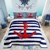 Nautical Anchor Comforter Set Queen,Geometric Stripes Duvet Insert Ocean Adventure