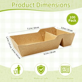 100 Pack Paper Food Serving Trays, 2 Compartment Nacho Boat Tray