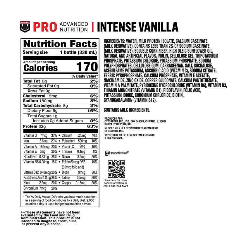 Muscle Milk Pro Advanced Nutrition Protein Shake, Intense Vanilla, 11.16