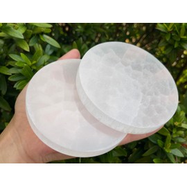 GAF TREASURES Selenite Circle Charing Plate, 4" Selenite Charging Station for Crystal Cleansing, Crystal Grib Layout, Energy Charging& Purification (Two Plates)