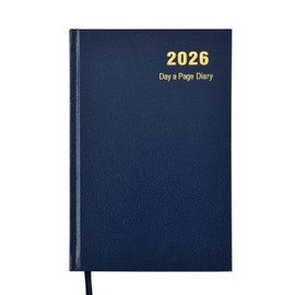 2026 Diary A5 One Day to Page Hardback Cover & Ribbon Marker | Year Planner for Business, Office, Home, Traveling, Organization, Appointments (Blue)