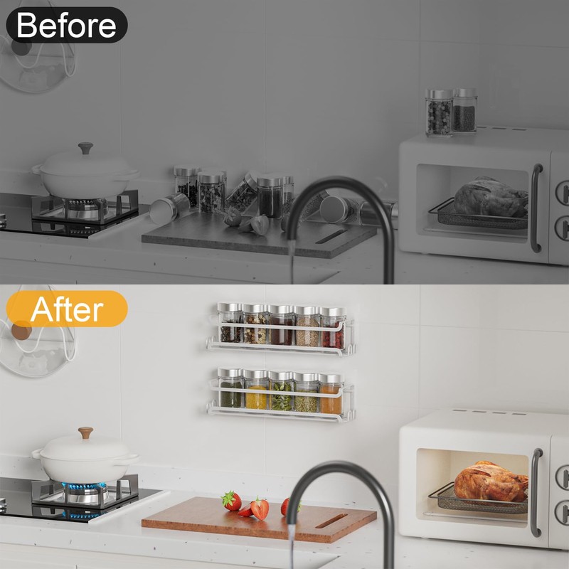 LUCYCAZ 2 Pack Wall Mounted Spice Rack with 8 Hooks,