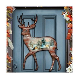 Christmas Woodsy Deer Scenic Wooden Decorative Door Hanger, Wall Decor Wildlife Art by G.DeBrekht 8198211-2H