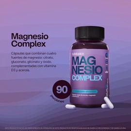 Magnesio Complex 90 cápsulas (3 meses de uso) | Citrato y Glicinato de Magnesio, Gluconato y Óxido | Con Vitamina D3 y Acerola | Suplemento Alimentici