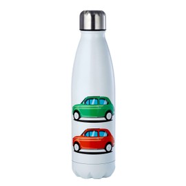 Puckator Fiat 500 - Stainless Steel Water Bottle - Cold for 24h and Hot for 12h - Metal Water Bottles with Car Design - Double Walled Modern Thermos Flask - Bpa Free - 500 ml