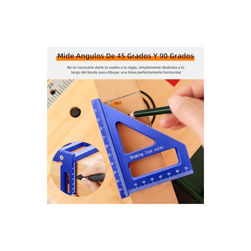 Regla triangular de inglete de aleación de aluminio de 45/90