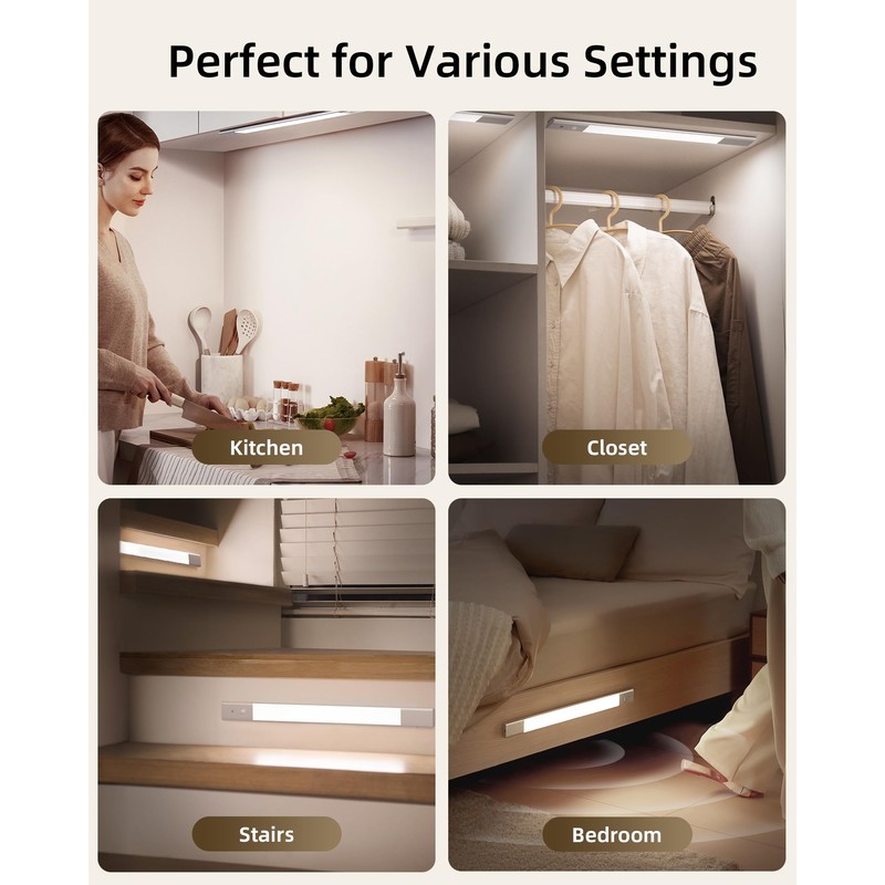 EZVALO Under Cabinet Lighting, Motion Sensor Closet Lights with Extra