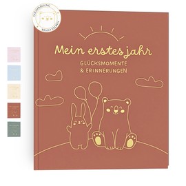 HuBorns - My First Year Baby Album up to 5 Years for Gluing Photos and Writing with 50+ Pages and Stickers, Photo Album Baby Girls and Boys, Memory Book, Ideal as Gifts for Birth