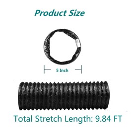 Dryer Vent Hose 5 Inch Air Duct 9.84 Feet Flexible Adjustable PVC Heavy-Duty Four-Layer Air Duct Hose for HVAC Ventilation (Black)