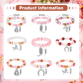 Sureio 9 Pcs Cowgirl Bracelets Western Beaded Bracelets Cowgirl Party Favors Cowgirl Toddler Bracelets for Girls Horse Charm Bracelets Cowboy Boot Charm Bracelets Horse Lovers Jewelry for Girls Women