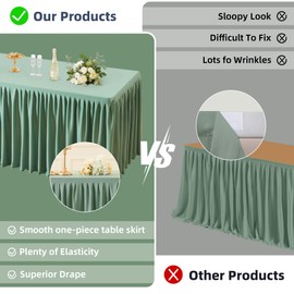 2 Pack Sage Green Tablecloths for Rectangle Tables 6ft, Wrinkle Resistant Spandex Table Cover Fitted Stretch Table Cloth with Pleated Ruffle Skirts for Party Banquet Dining Birthday Wedding