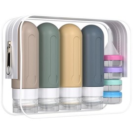 16 Pack Travel Bottles Set - TSA Approved LeakProof Silicone Squeezable Containers for Toiletries, Conditioner, Shampoo, Lotion & Body Wash Accessories (16 pcs/White Pack) - Color: 18pcs /Maillard