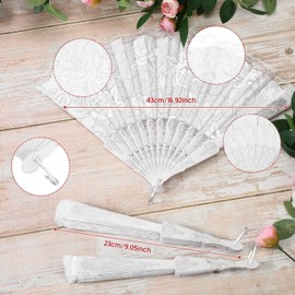 Yalikop 48 Pieces Rose Lace Floral Hand Fans Retro Elegant Chinese Folding Fan White Vintage Bridal Handheld Dancing Fan Props for Wedding Party Church Ladies Girls Favors (Silver)