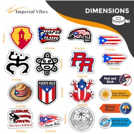 IMPERIAL VIBES - Puerto Rico Stickers –Puerto Rican Flag, Coquí, Taino Symbols & Cultural Icons, Boricua, Coqui, El Morro, Puerto Rican - Truck Pack of 14 IMP - 140