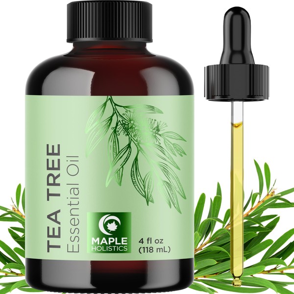 Pure Tea Tree Oil 4oz - Australian Tea Tree Essential Oil for Hair Skin and Nails - Aromatherapy Tea Tree Oil for Skin Dry Scalp Cleanser Nail Cleaner Plus Purifying Humidifier and Diffuser Oil
