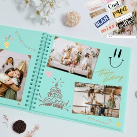 Scrapbook Album 8x8 Inches 40 Pages Hardcover Kraft Paper Photo Album Scrap Book Memory Book Blank DIY Scrapbook Albums for Boyfriend Wedding Baby Travel Anniversary Family, LightBlue