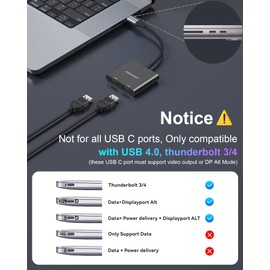 USB C to Dual HDMI Adapter 4K@60Hz, HDMI Splitter for Dual Monitors Extend Display, USB C HUB Multi Monitor Adapter to 2HDMI Ports Converter for Dell XPS 13/15,HP,Lenovo, Surface Type C Laptop(Black)
