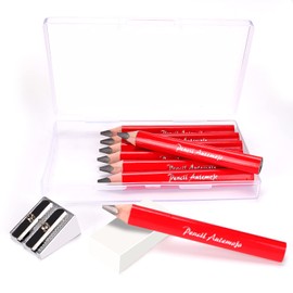AUTEMOJO Suitable for 2-6 years old short triangle grip thick pencil 8 3.5-inch preschool children handwritten drawing mini wooden pencils (red, 5mm thick core) (Red)