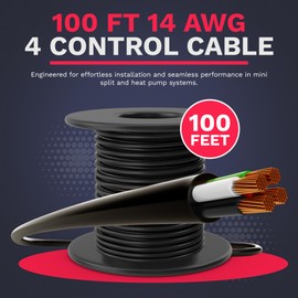 DuctlessAire - 100 Ft 14 AWG 4 Control Cable - Flexible Electrical Conduit for Mini Split Systems and Heat Pump Systems - Indoor/Outdoor Use - Premium Color Coded Stranded Wire - Easy Installation