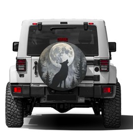 KiuLoam Howling Wolf Moon Spare Tire Cover Waterproof Dust-Proof Universal Sunscreen Wheel Tire Covers Fit for Trailer, RV, SUV and Many Vehicle 15 Inch