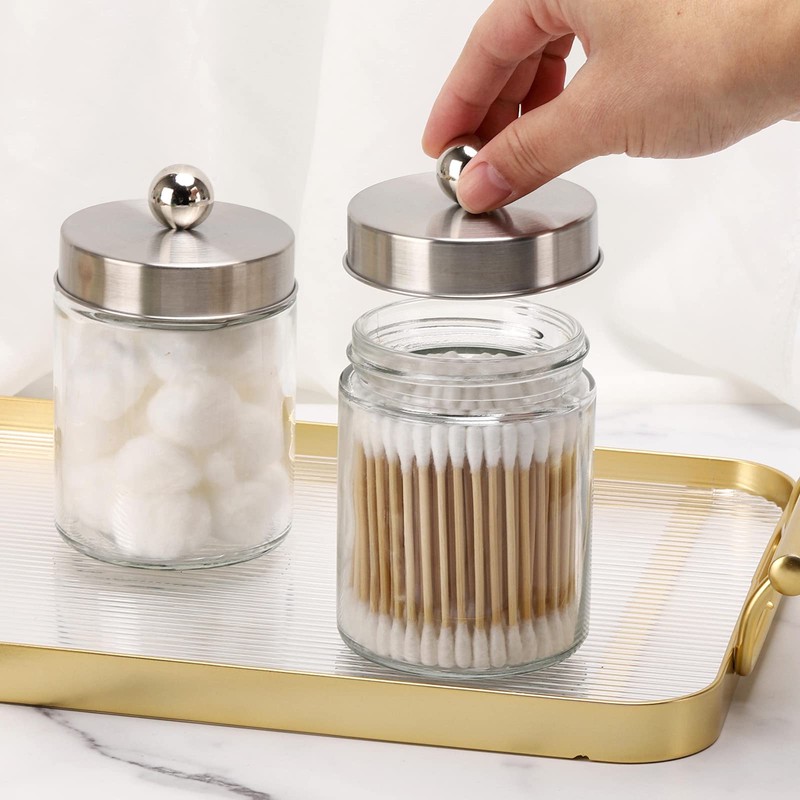 Tbestmax Glass Qtip Holder Dispenser, 10-Ounce Bathroom Containers Apothecary Jars