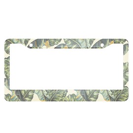 Swono Tropical Palm Leaves License Plate Frame Banana Jungle Leaf Seamless Floral License Plate Cover Aluminum Metal License Plate Holder Frame for Women Men Auto Decoration for US Car/Truck