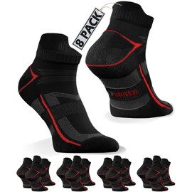 sesto senso 4 or 8 Pairs Running Socks Quarter Sport Socks Men Women, 8 x black with red, 39 - 42