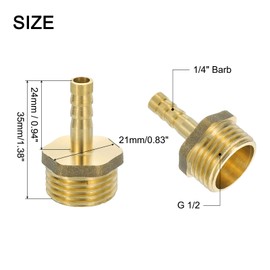 sourcing map 2 Pcs Brass Hose Barb Fitting, 1/4" Barb x G 1/2 Male Brass Barb Pipe Fitting Adapter with Tape for Connect Pipes Mechanical Devices Plumbing Equipment