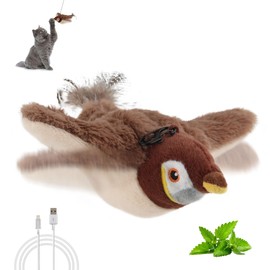 SKIPDAWG PETGEEK Flapping & Chirping Bird Cat Toy for Indoor Cats with Catnip, USB Rechargeable Motion Activated, Interactive Beating Wings Cat Toy, Hanging Flapping Bird for Cats (No Fly)