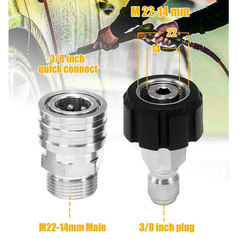 Pressure Washer Adapter Kit Stainless Steel Quick Connect Set M22