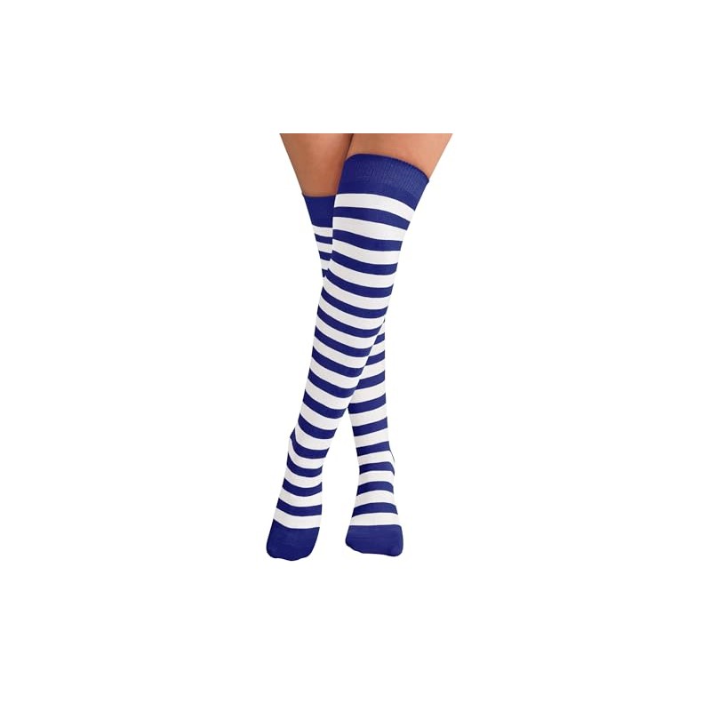 NuJake Blue & White Striped Socks Over The Knee Cotton