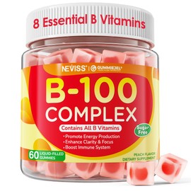 Super Vitamin B Complex Gummies - All B Vitamins Including Methyl B12, B1, B2, B3, B5, B6, Biotin, Methylfolate with Vitamin C, Choline, Inositol, PABA for Energy, Brain & Immune Support, Sugar Free