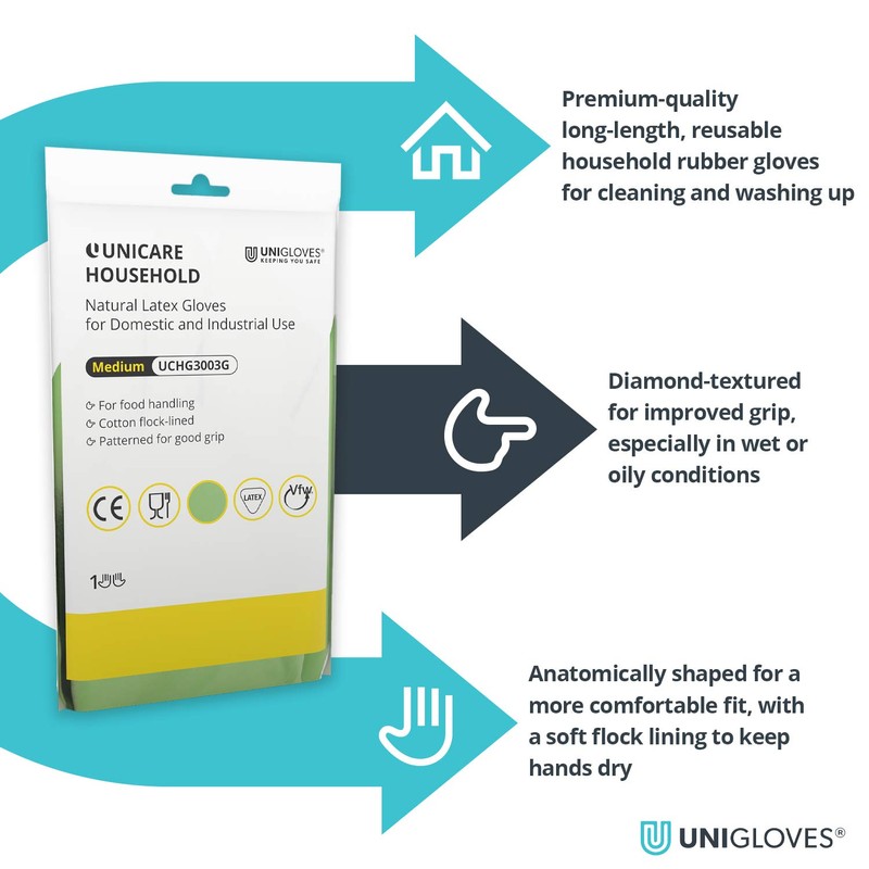 Unigloves Unicare Household Power-Free Reusable Household Latex Gloves, 1 Pair,