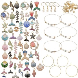 REGODI 55Pcs Ocean Jewelry Charms, Gold Enamel Starfish Seashell Pendants for Necklace Earring Bracelet Crafting, Holiday Gifts for Women Mom Girls