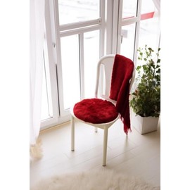 Hollert Lambskin Seat Cushion, Diameter 40 cm, Red, Merino Seat Cushion, Fur for Chairs, Cuddly Soft