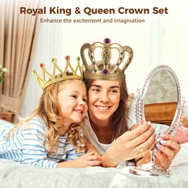 OMISTAR 9 PCS Royal King Crown, King and Queen Crown Set, Rhinestone Prince Princess Crowns for Parties, Roleplay, Costume Accessories